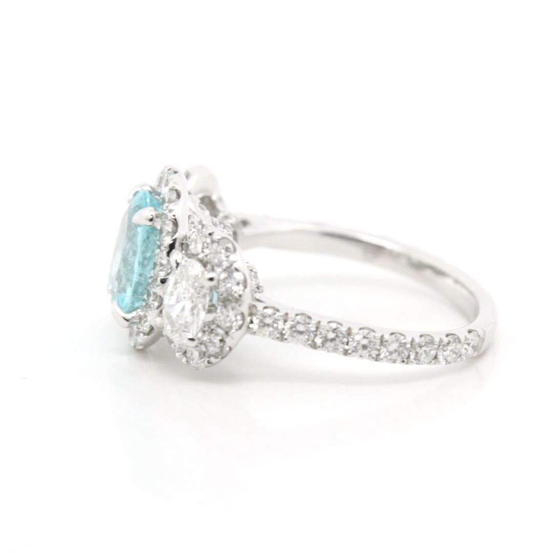 Modern 1.396 Carat Brazilian Paraiba Tourmaline Halo Diamond Ring
