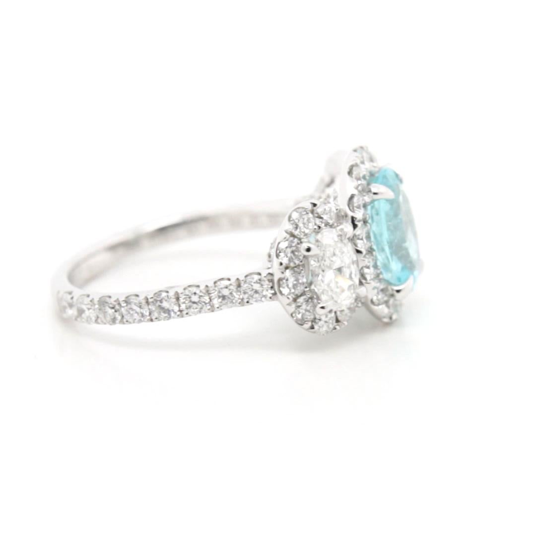 1.396 Carat Brazilian Paraiba Tourmaline Halo Diamond Ring 1