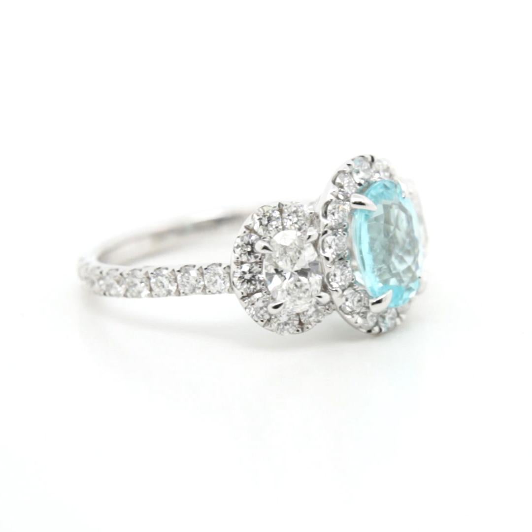 1.396 Carat Brazilian Paraiba Tourmaline Halo Diamond Ring 2