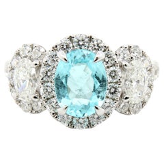 1.396 Carat Brazilian Paraiba Tourmaline Halo Diamond Ring