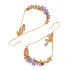 13.96 Ct Multi Sapphire Bead Dangle Earring in 18K Yellow Gold