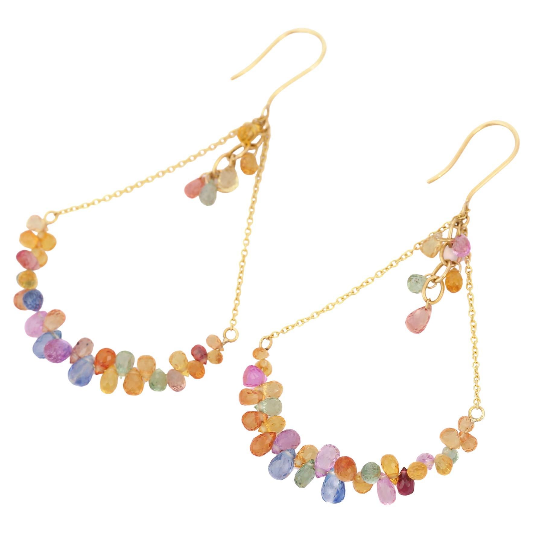 13,96 Karat Multi Saphir-Perlen-Ohrring aus 18 Karat Gelbgold