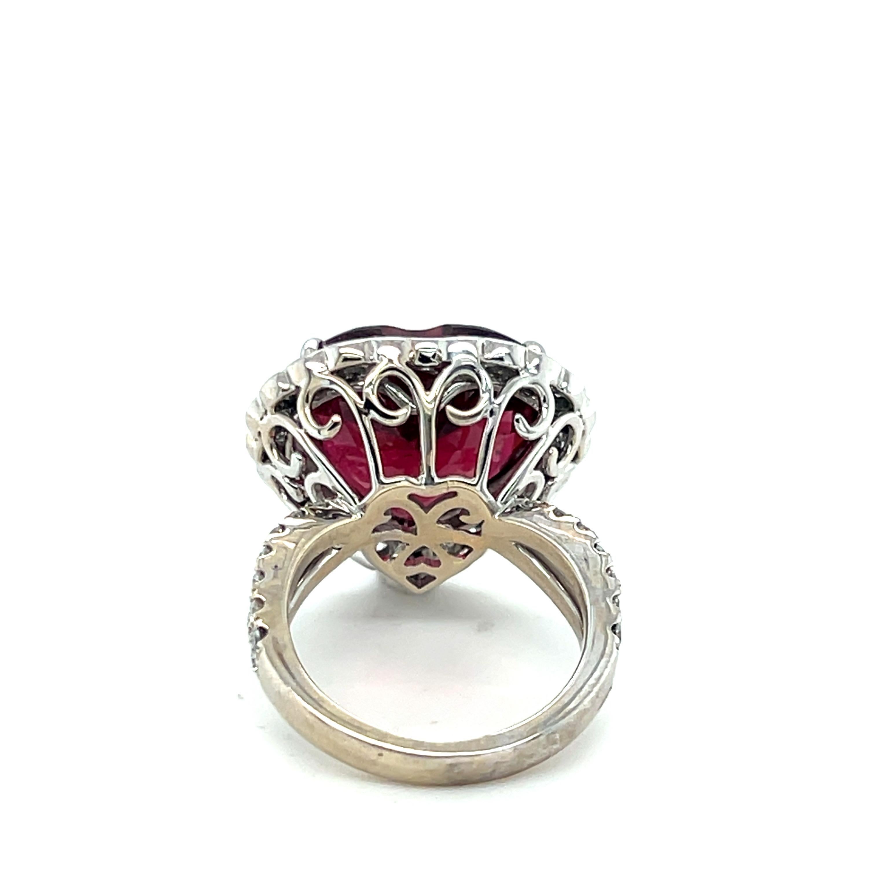 Artisan 13.98 Carat Heart Cut Rubellite Tourmaline Diamond Cocktail Ring For Sale