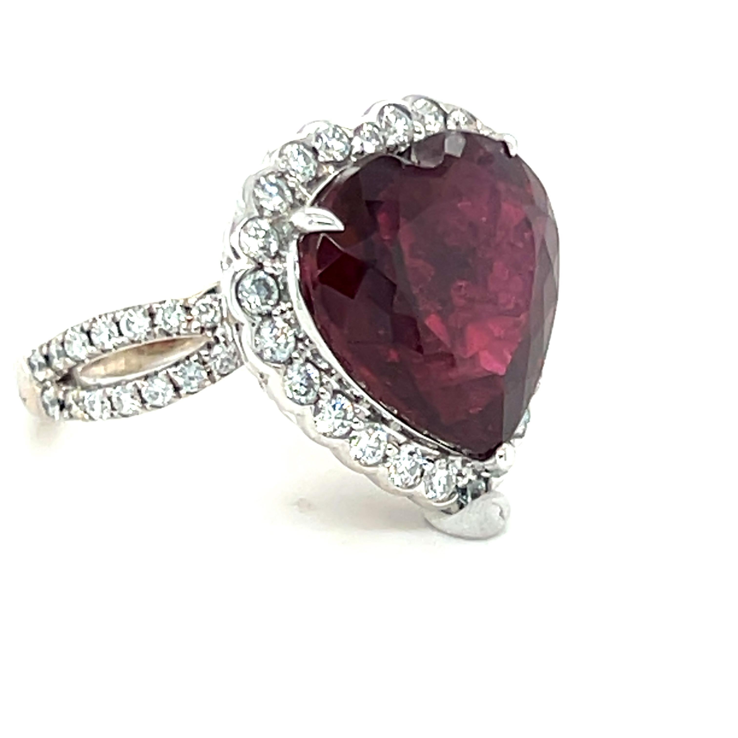 Women's 13.98 Carat Heart Cut Rubellite Tourmaline Diamond Cocktail Ring For Sale