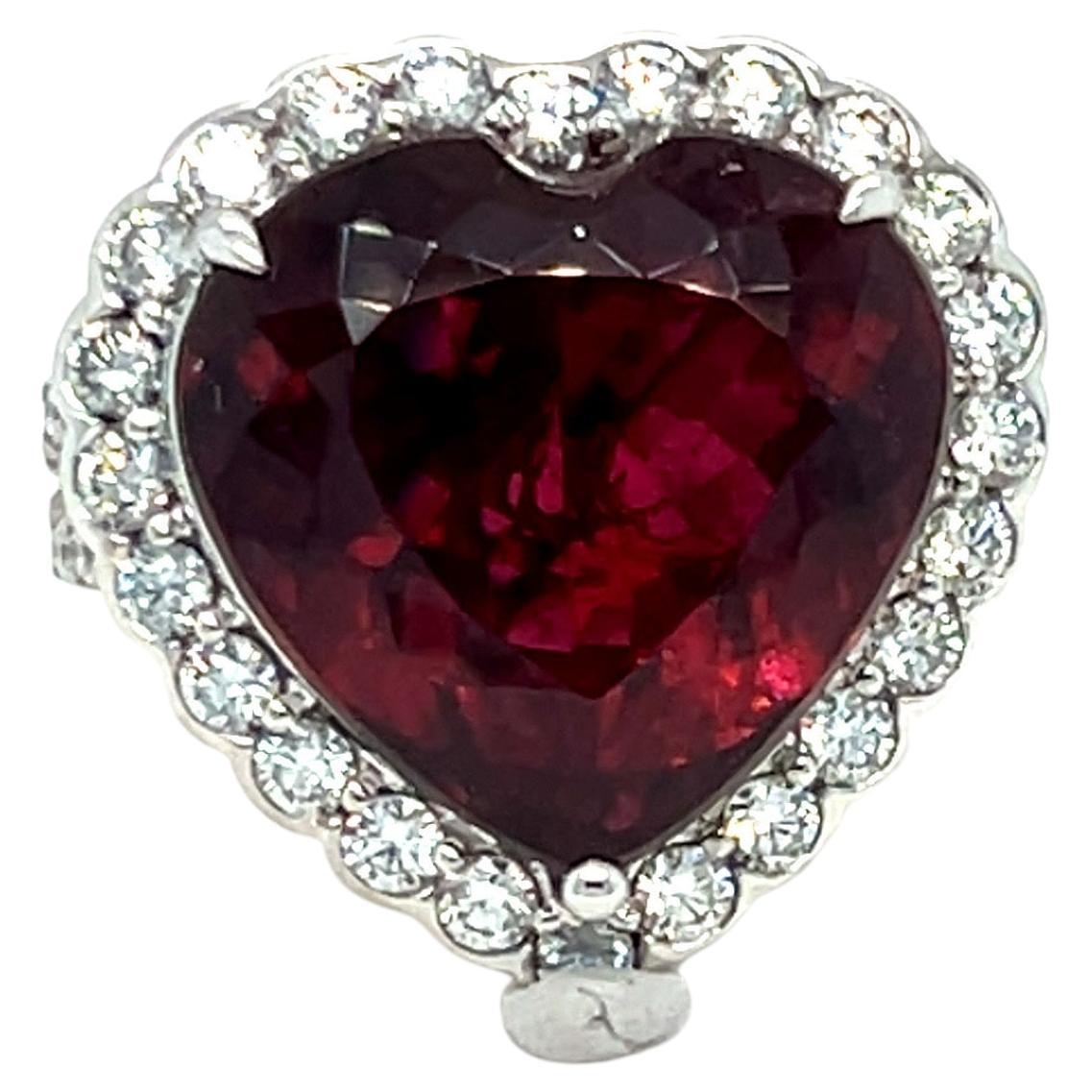 13.98 Carat Heart Cut Rubellite Tourmaline Diamond Cocktail Ring