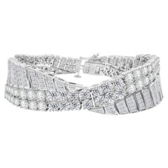 13.98 Carat Round & Baguette Diamond Wide Statement Bracelet 18K White Gold