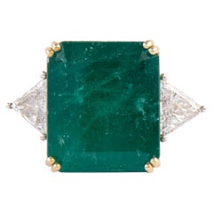 Alexander Beverly Hills GIA Esmeralda colombiana de 13,98 ct y anillo de diamantes de 3 piedras 18k