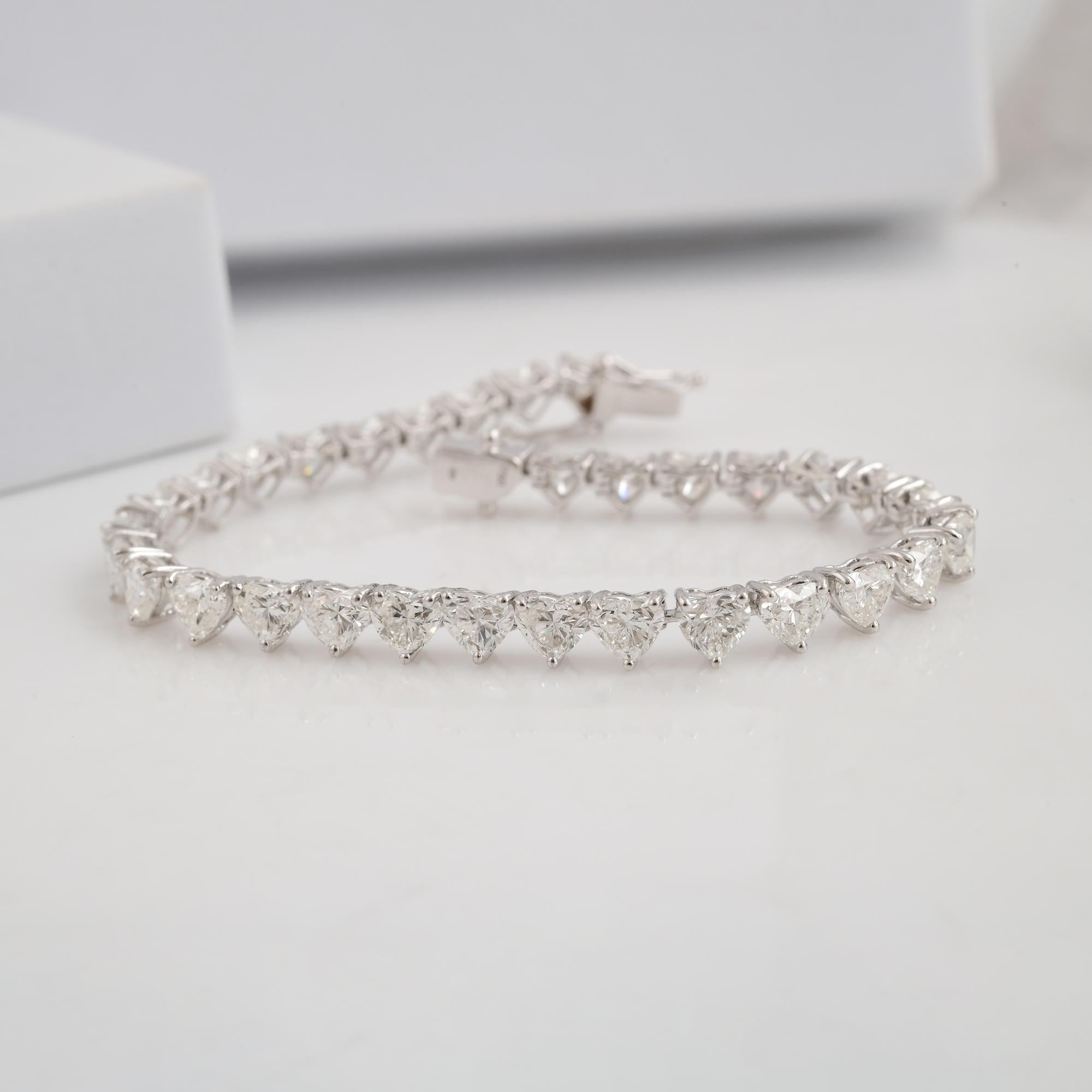 Modern 13.98Ct Heart Cut Diamond Stackable Tennis Bracelet 18k Gold Jewelry For Sale
