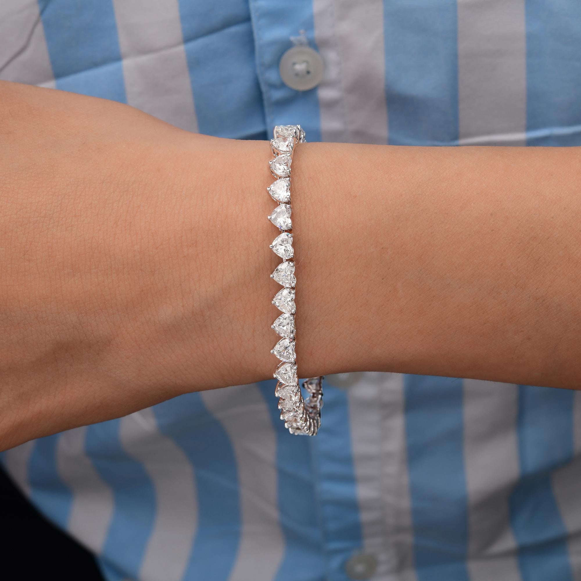 13.98Ct Heart Cut Diamond Stackable Tennis Bracelet 18k Gold Jewelry In New Condition For Sale In Diera, Dubai