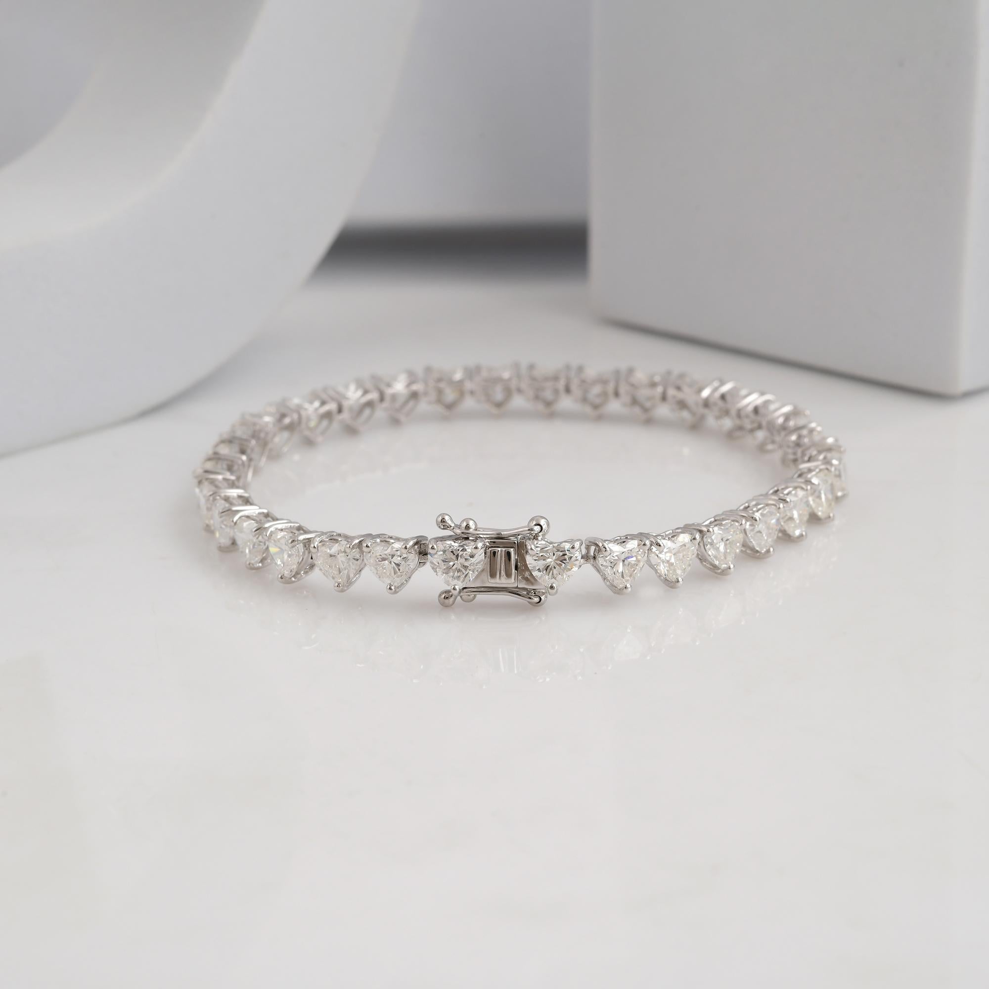 13.98Ct Heart Cut Diamond Stackable Tennis Bracelet 18k Gold Jewelry For Sale 2