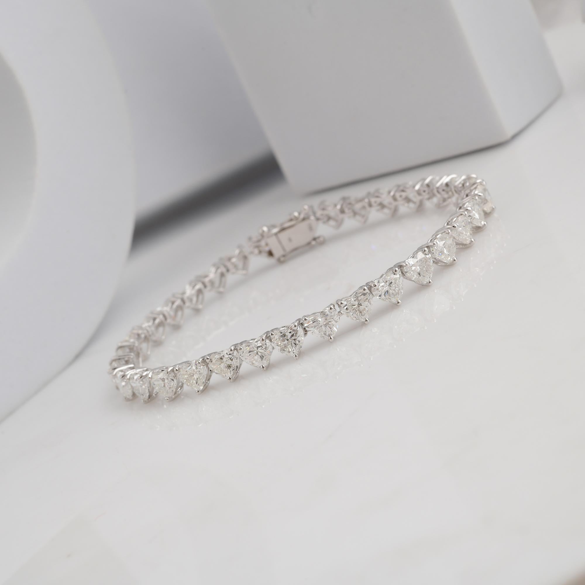 13.98Ct Heart Cut Diamond Stackable Tennis Bracelet 18k Gold Jewelry For Sale 4