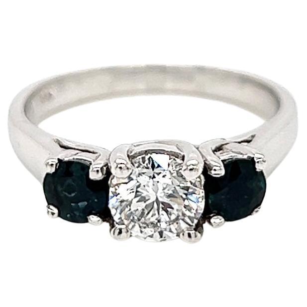 1.39 Total Carat Sapphire and Diamond Three Stone Ladies Ring For Sale