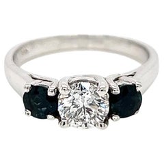 1.39 Total Carat Sapphire and Diamond Three Stone Ladies Ring