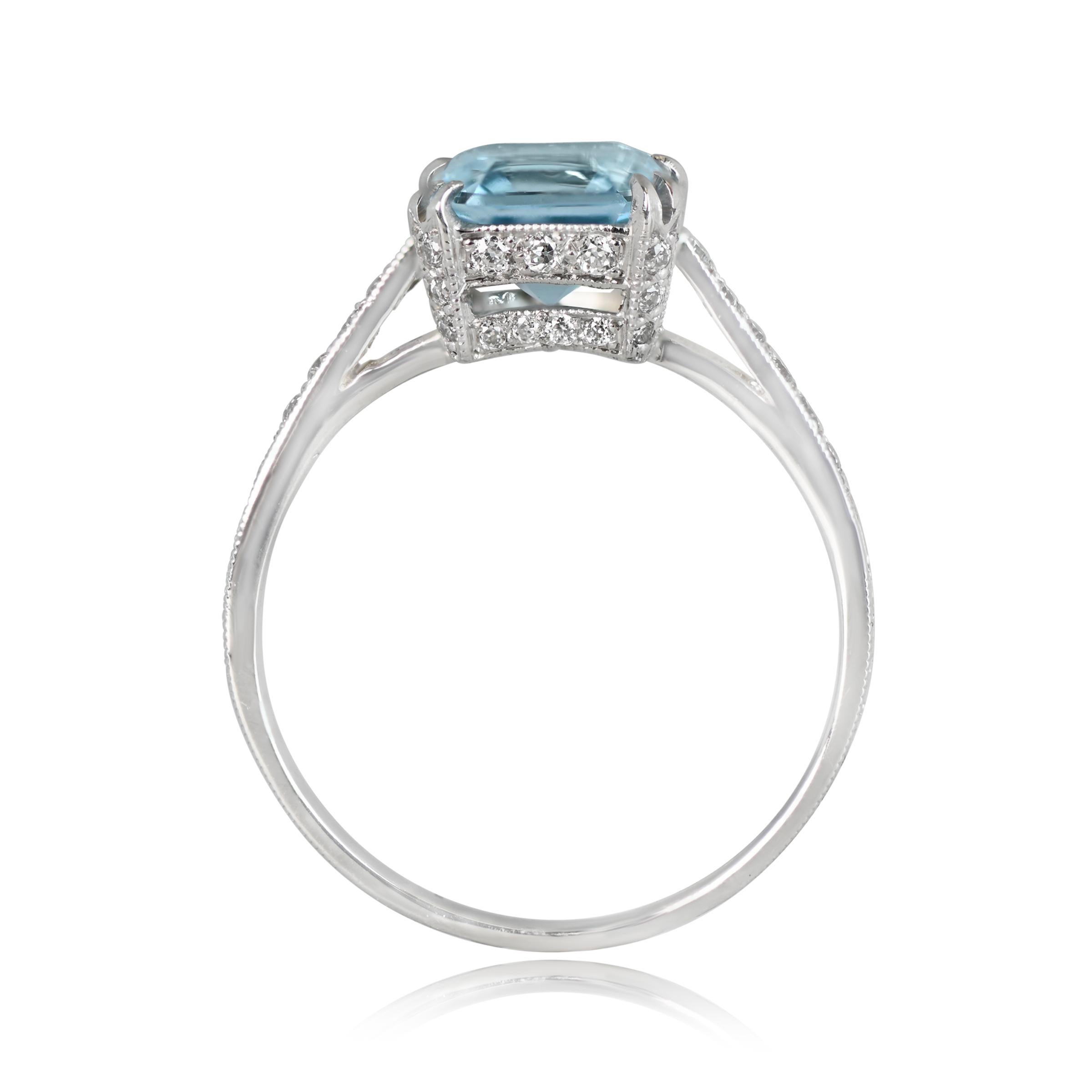 1.39ct Asscher Cut Aquamarine Engagement Ring, Platinum  In Excellent Condition For Sale In New York, NY