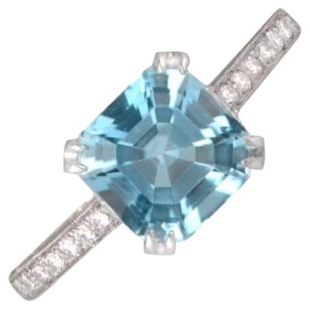 1.39ct Asscher Cut Aquamarine Engagement Ring, Platinum  For Sale