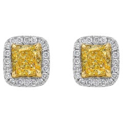 1.39ct Fancy Yellow Diamond Halo Stud Earrings