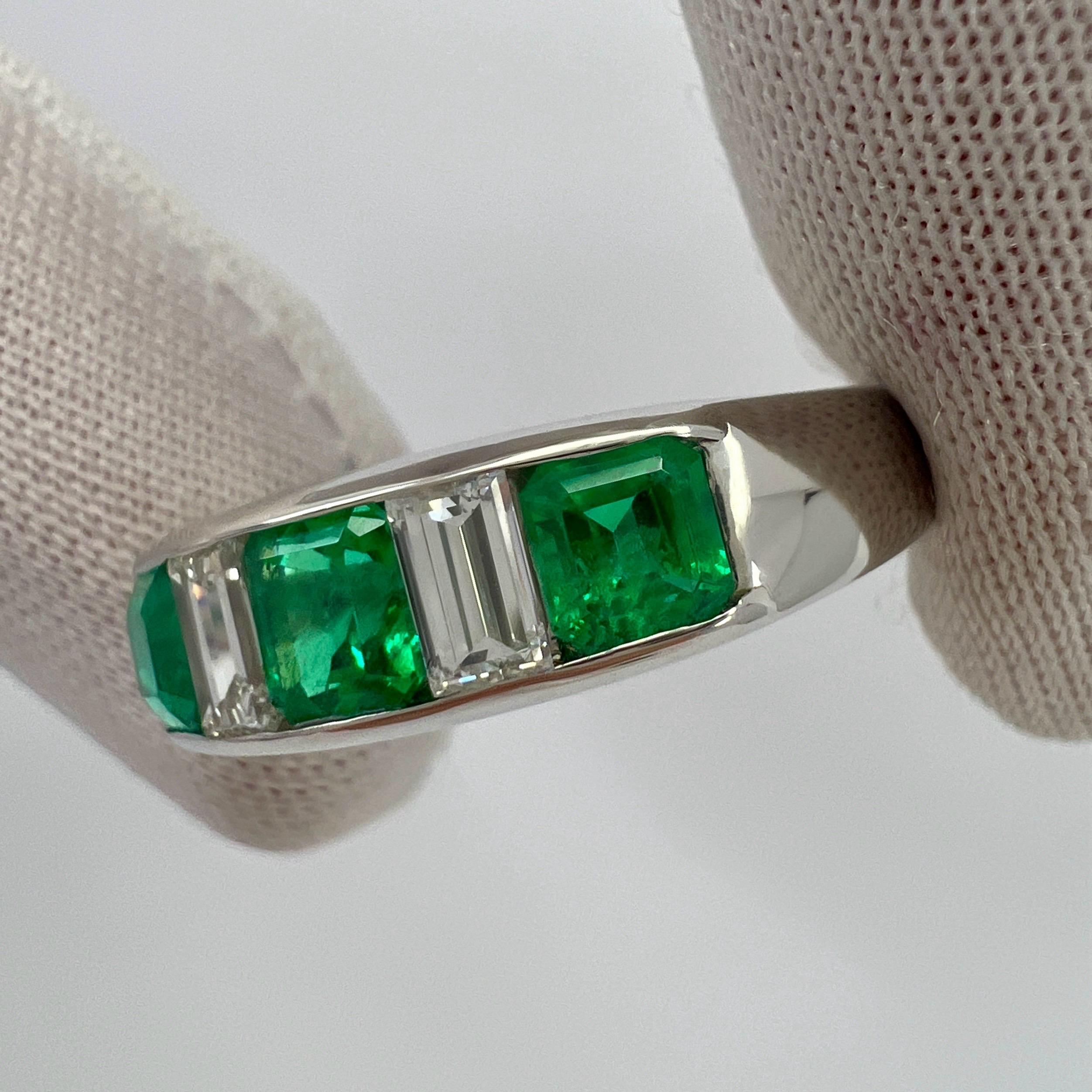 1.39ct Fine Green Colombian Emerald And Diamond Platinum Five Stone Band Ring For Sale 5