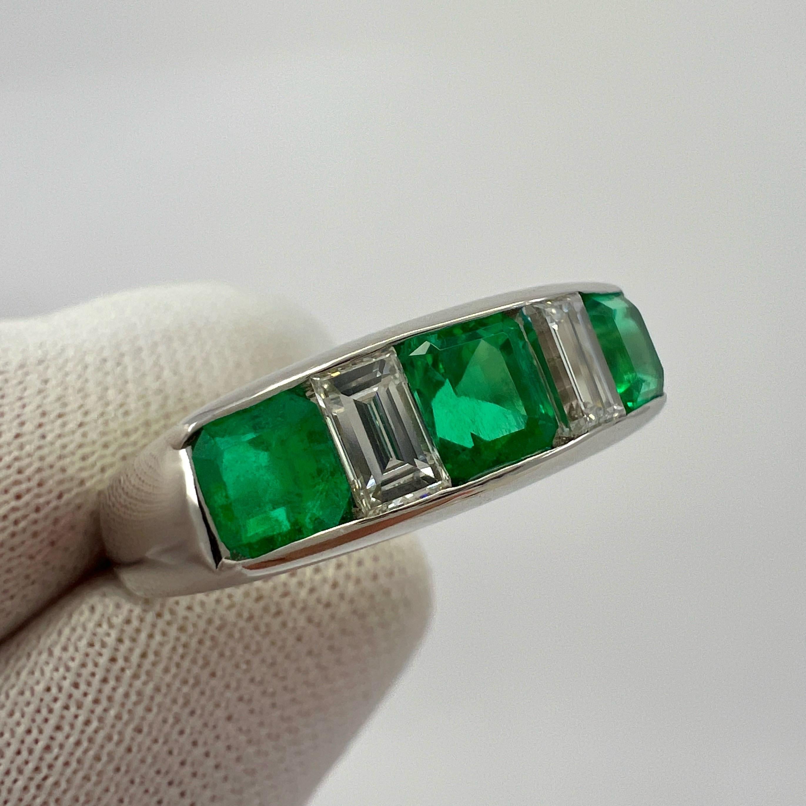 1.39ct Fine Green Colombian Emerald And Diamond Platinum Five Stone Band Ring For Sale 6
