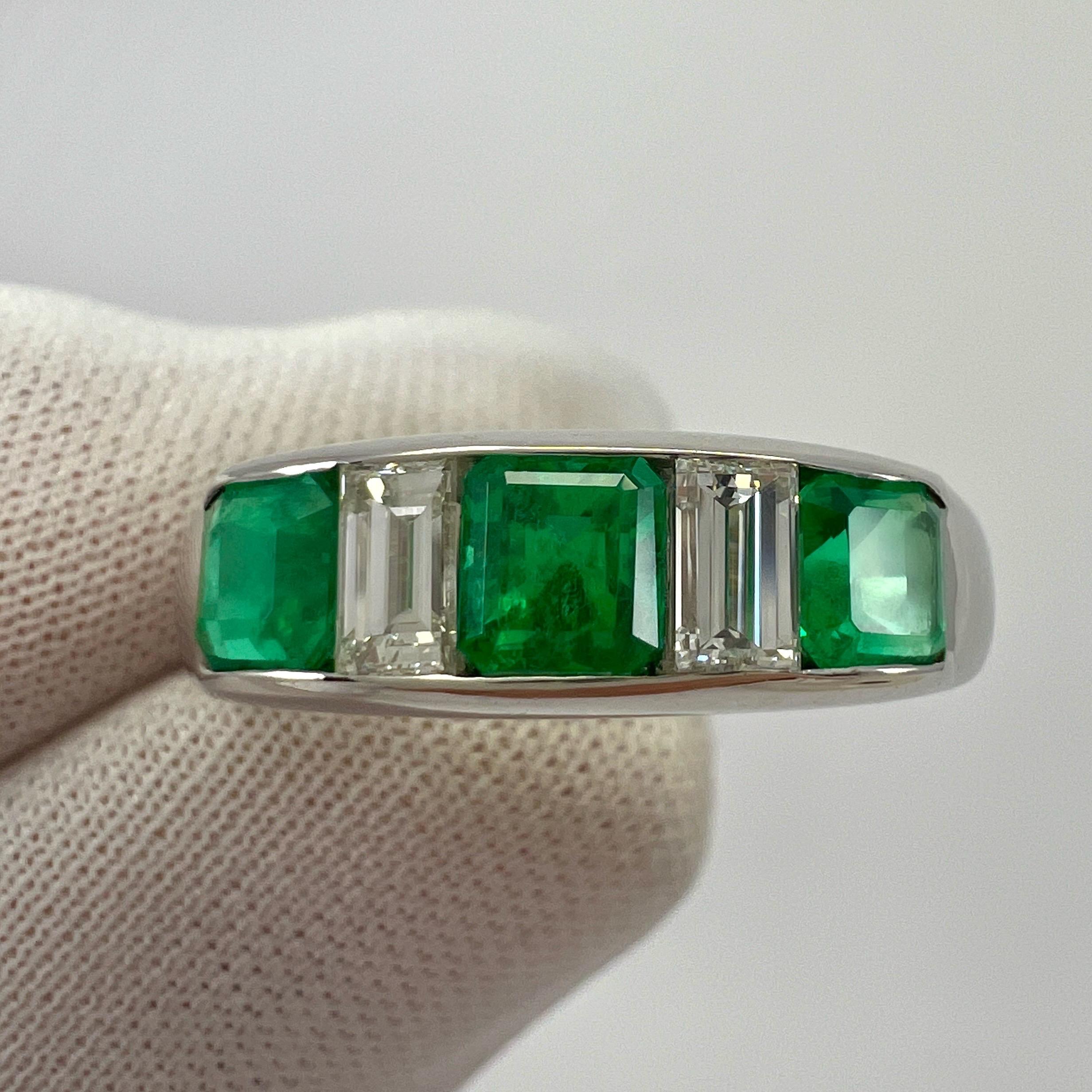 1.39ct Fine Green Colombian Emerald And Diamond Platinum Five Stone Band Ring For Sale 7