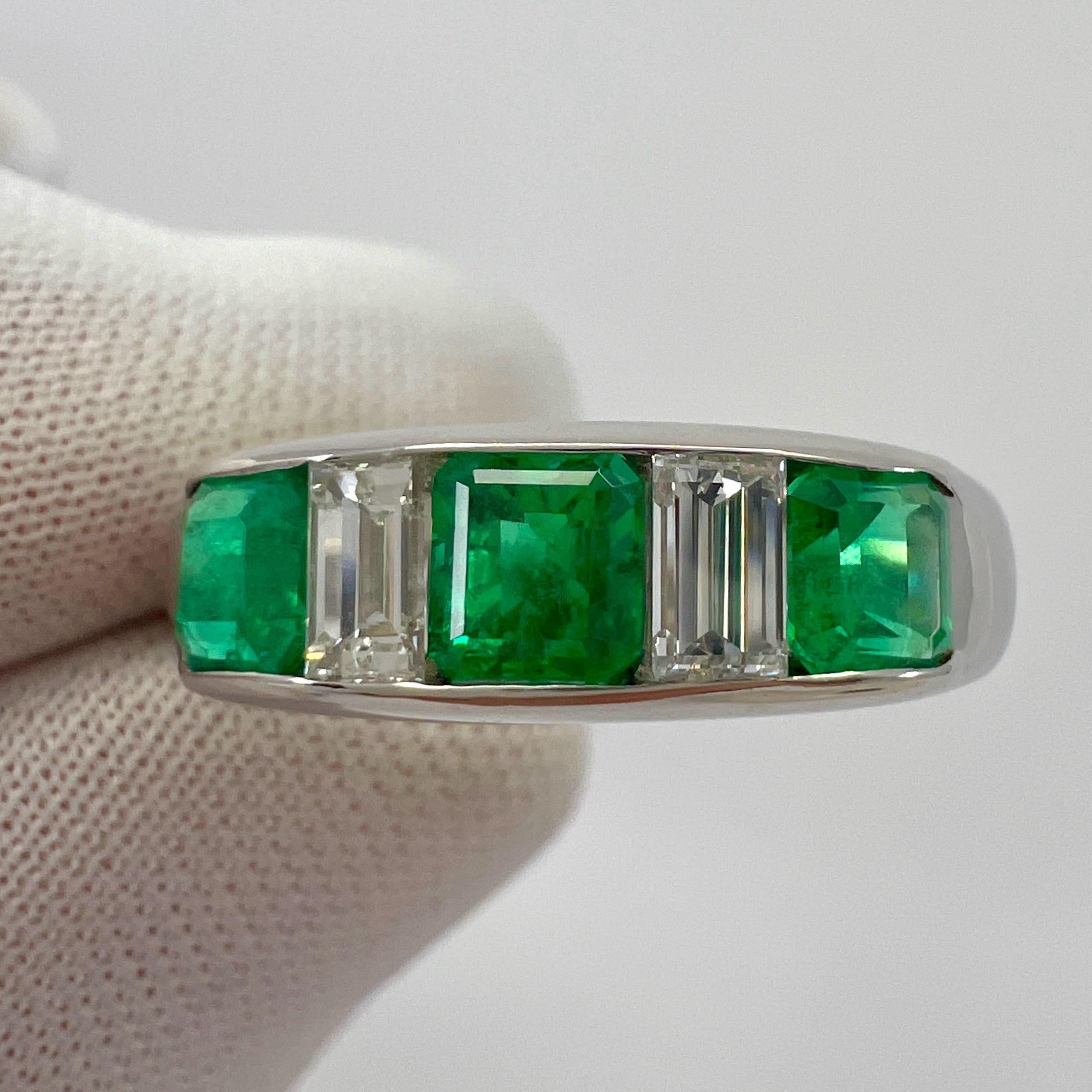 1.39ct Fine Green Colombian Emerald And Diamond Platinum Five Stone Band Ring In Excellent Condition For Sale In Birmingham, GB