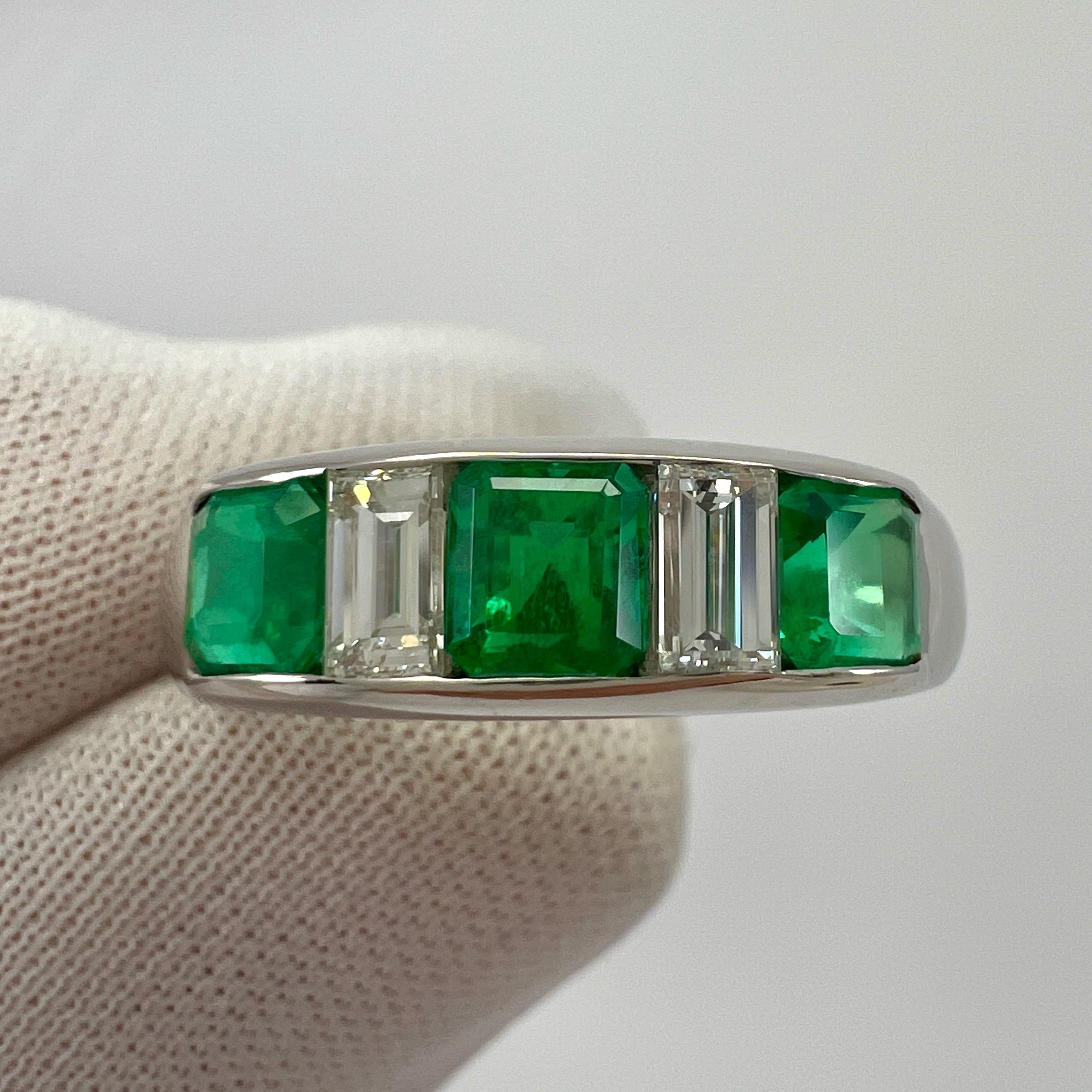 1.39ct Fine Green Colombian Emerald And Diamond Platinum Five Stone Band Ring For Sale 1