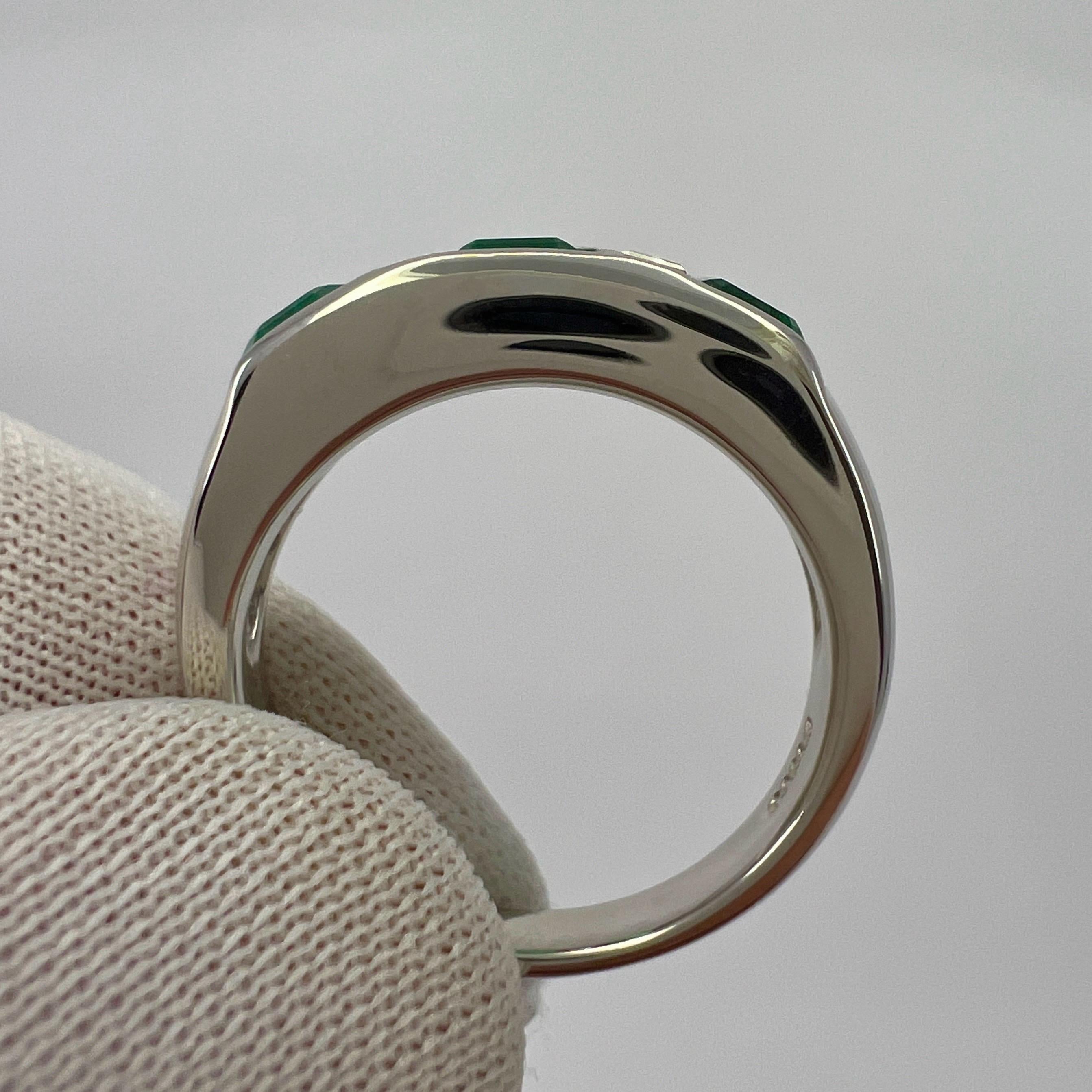 1.39ct Fine Green Colombian Emerald And Diamond Platinum Five Stone Band Ring For Sale 2