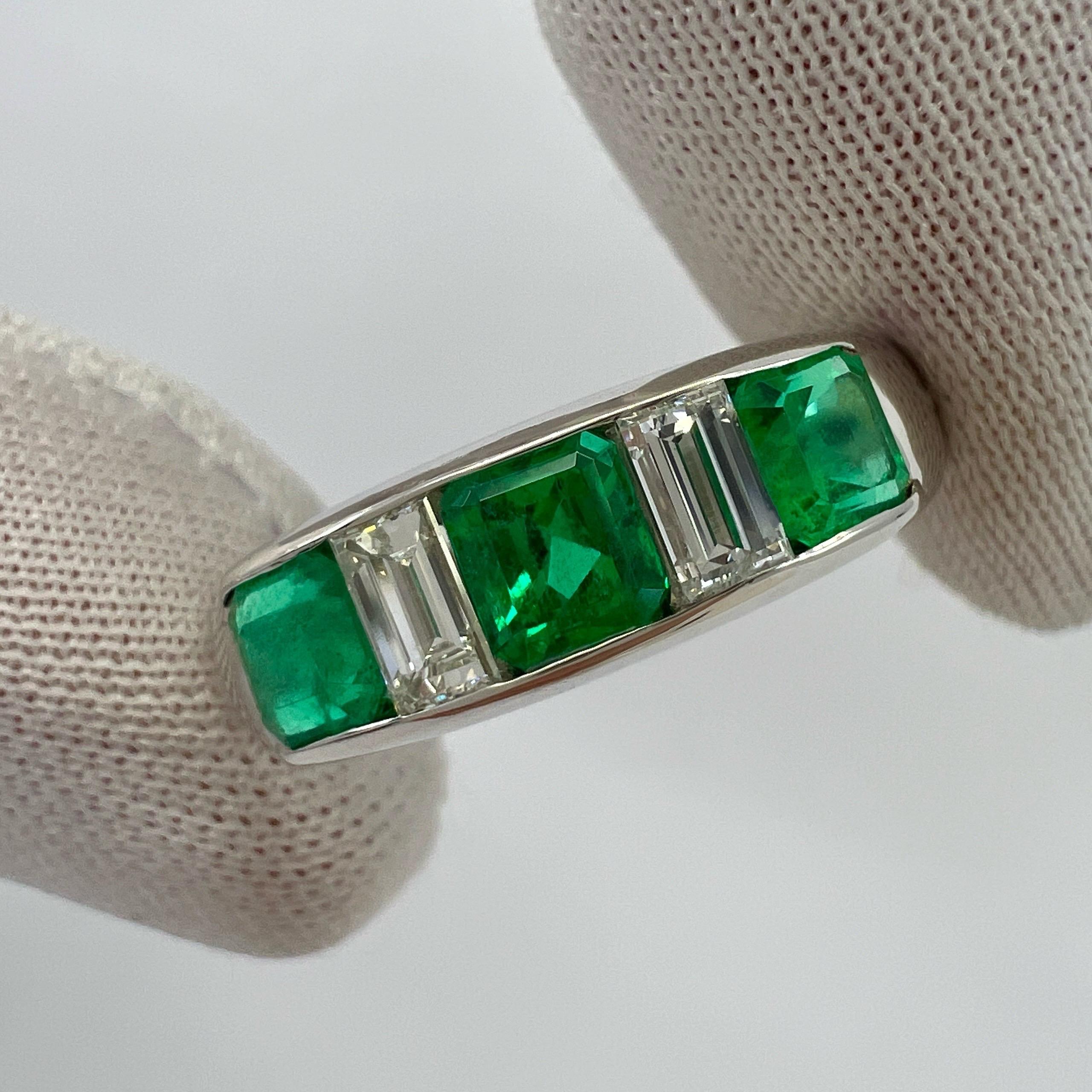 1.39ct Fine Green Colombian Emerald And Diamond Platinum Five Stone Band Ring For Sale 3
