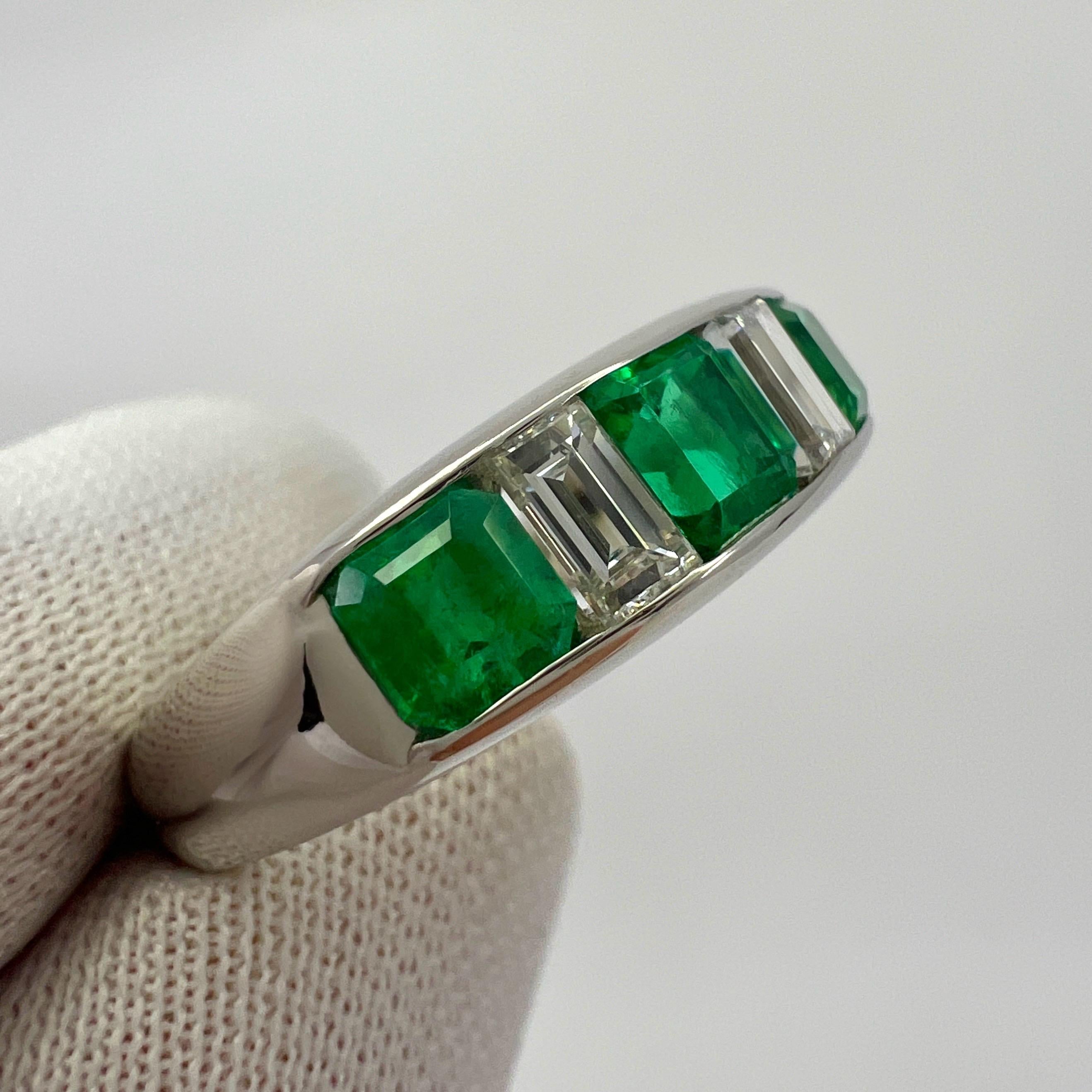 1.39ct Fine Green Colombian Emerald And Diamond Platinum Five Stone Band Ring For Sale 4