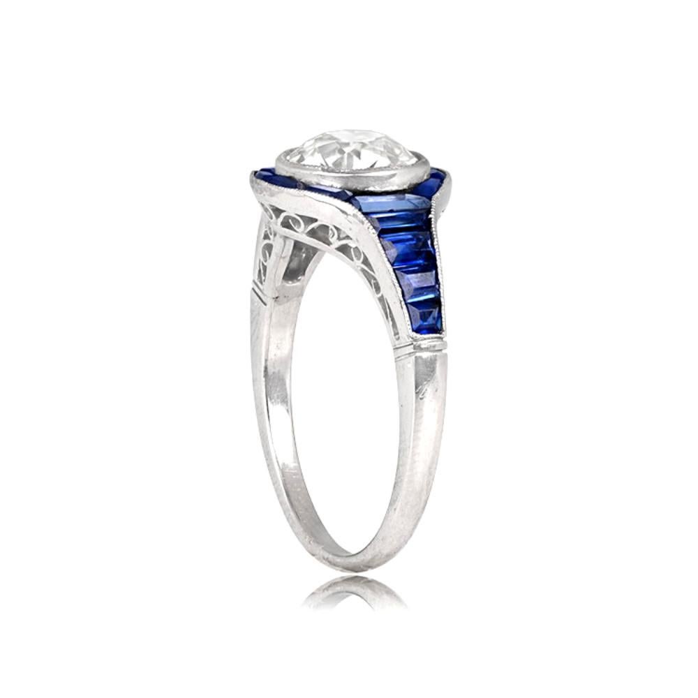 Art Deco 1.39 Carat Old-Euro Cut Diamond Engagement Ring, Sapphire Halo