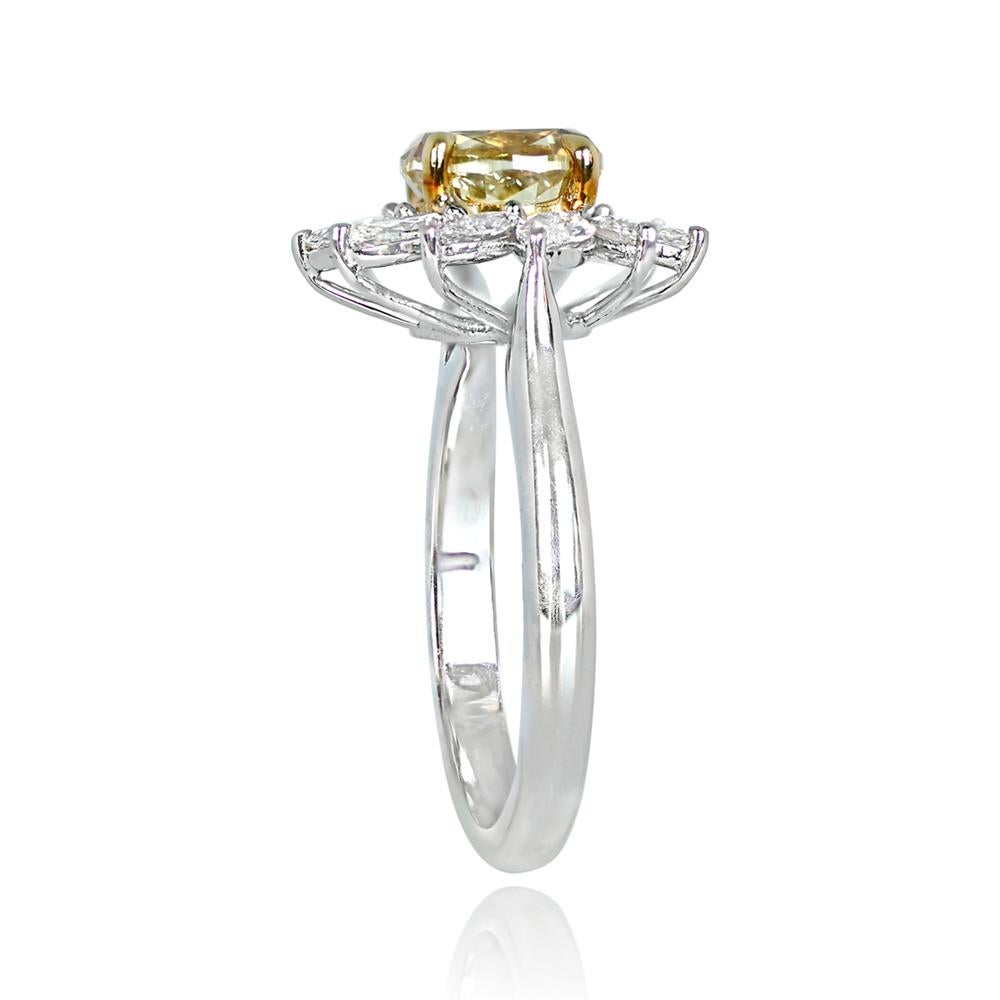 Art Deco 1.39ct Oval Cut Fancy Diamond Cluster Ring, Diamond Halo, 18k White Gold  For Sale