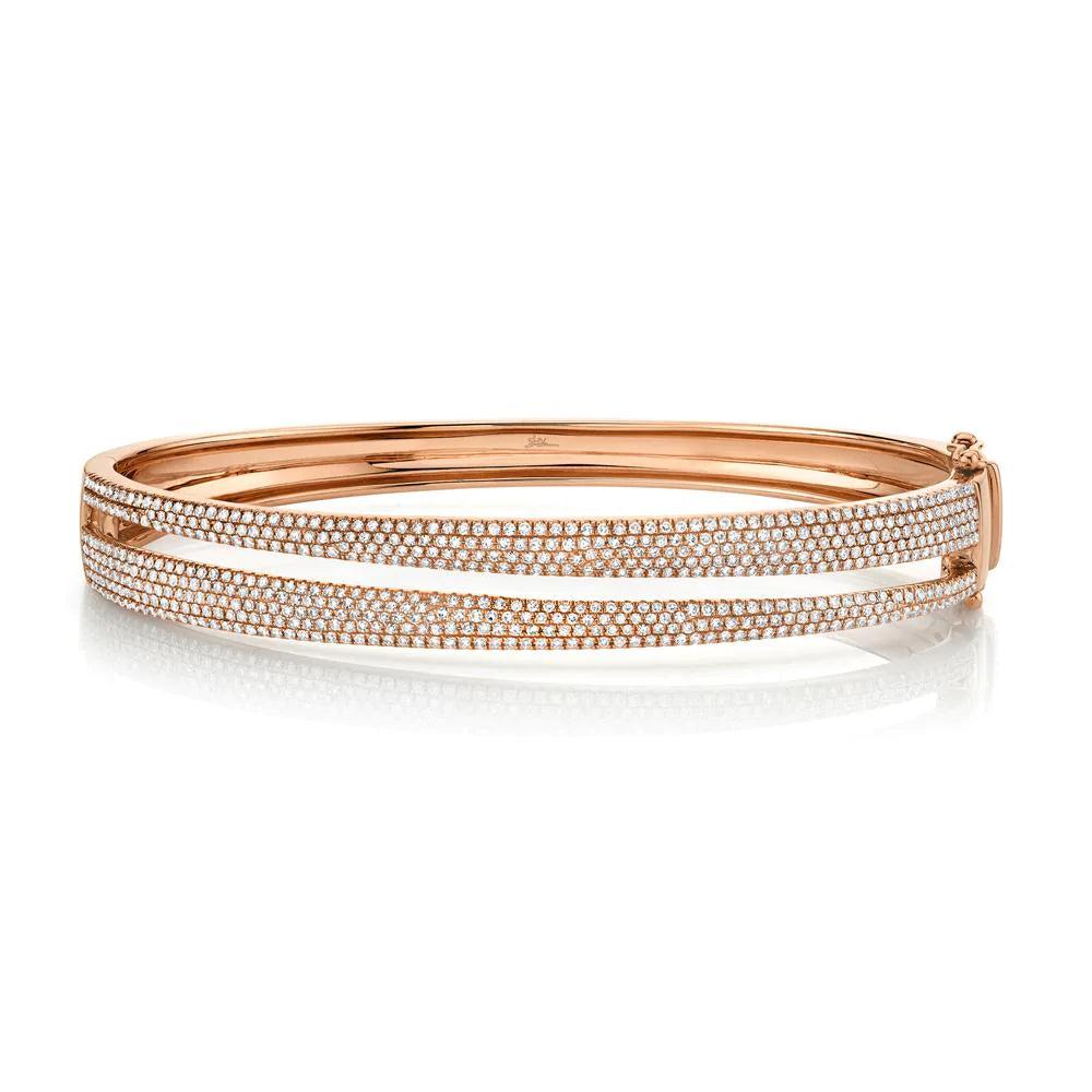 1.39ct Round Brilliant Cut Diamond Split Bangle Bracelet in 14K Rose Gold For Sale