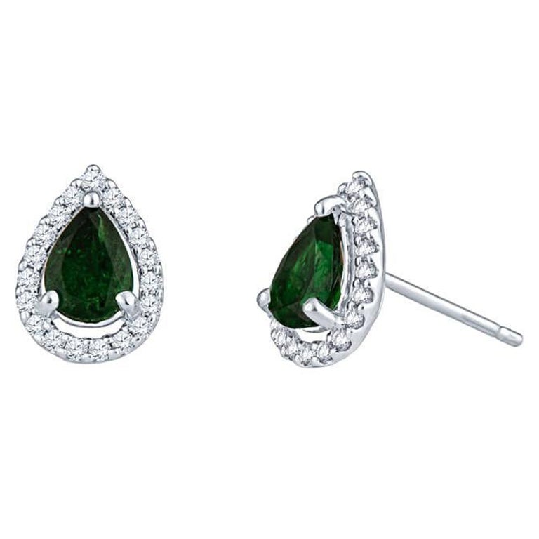 1.39ctw Birnenförmige Tsavorit Granat Ohrstecker mit 0,30ctw rundem Diamant Halo