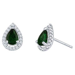 1.39ctw Birnenförmige Tsavorit Granat Ohrstecker mit 0,30ctw rundem Diamant Halo