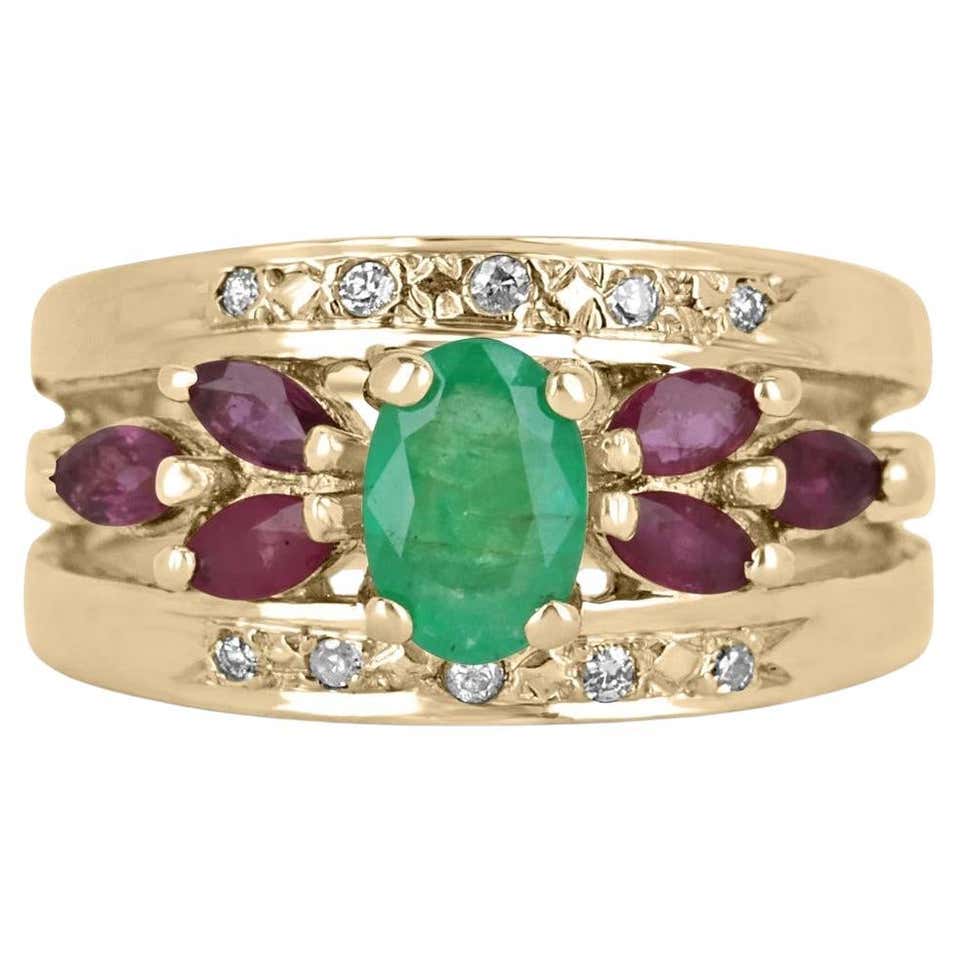 Natural Diamond Marquise Ruby Ring 14K Gold Vintage Cocktail For Sale ...