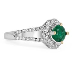 1.39tcw 14K Colombian Emerald-Round Cut & Diamond Halo Statement Ring