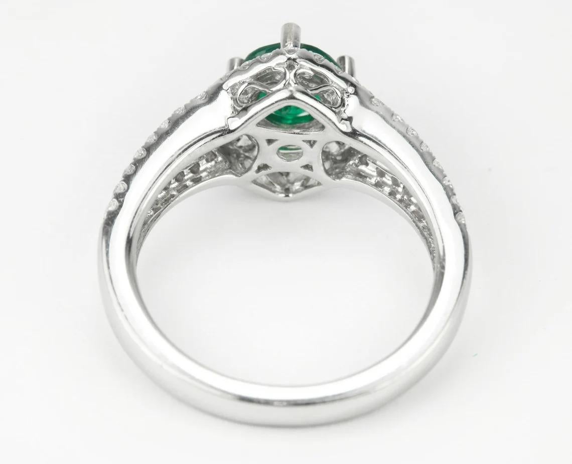 1.39tcw 14K Colombian Emerald-Round Cut & Diamond Halo Statement Ring For Sale 1