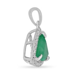 1.39tcw 14K Natural Trillion Colombian Emerald & Diamond Halo Pendant Necklace