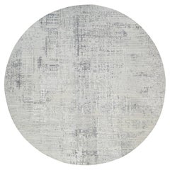 13'9"x13'9" Grauer handgeknüpfter moderner runder orientalischer Teppich aus natürlicher Wolle