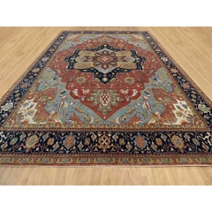 13'9"x16'2" Crimson Red Antiqued Fine Heriz Re-Creation Handgeknüpfter Wollteppich aus Wolle