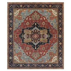 13'9 "x16'2" Crimson Red Antiqued Fine Heriz Re-Creation Rugs en laine nouée à la main