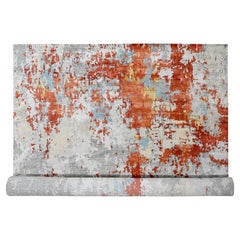 Alfombra de gran tamaño anudada a mano con diseño de mosaico de lana y seda gris y óxido de 13
9 "x17
9