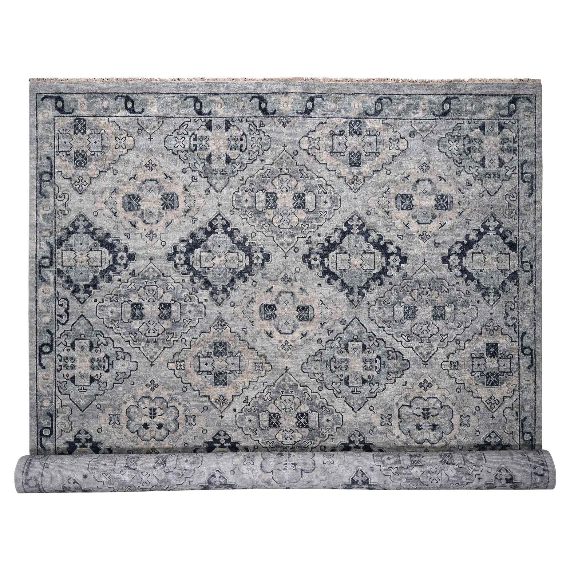 13'9 "x17'9" Silver Gray Natural Wool Hand Knotted Anatolian Design Rugots Oversize