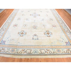 13'9"x23'5" Ivory Vintage Chinese Ming Dynasty, Hand Knotted XL Pure Wool Rug