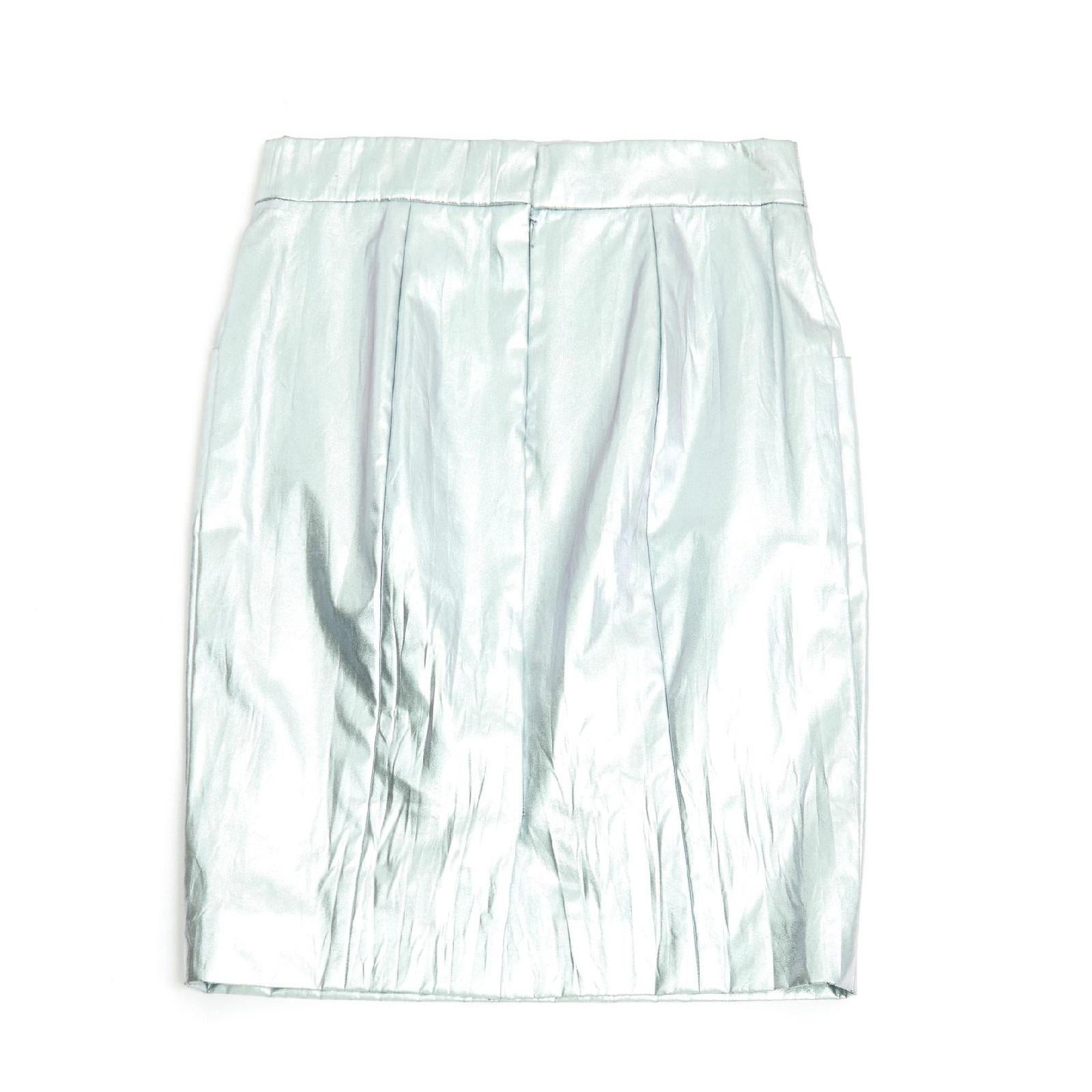 Women's or Men's 13A Chanel silver coated canvas skirt FR40/42 For Sale