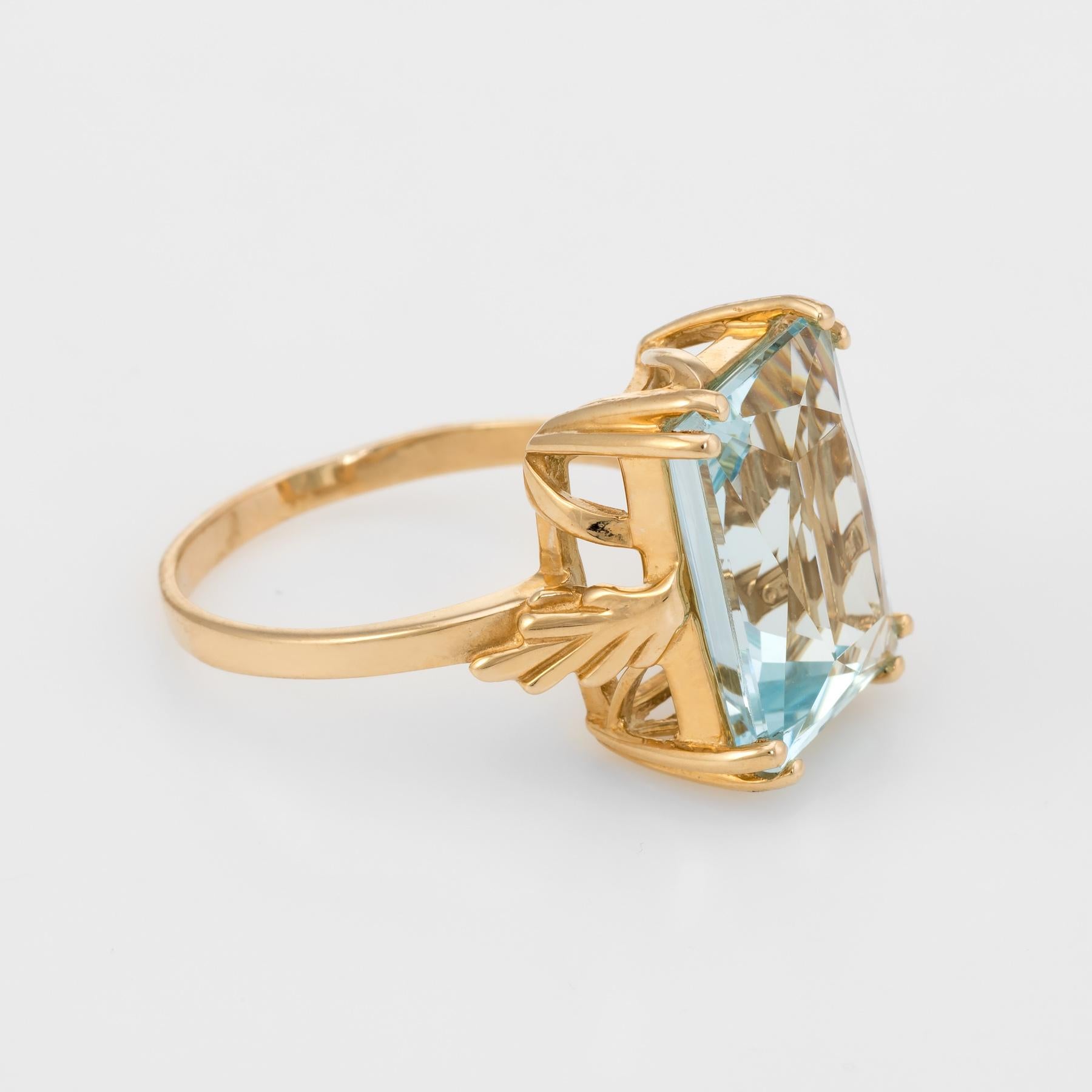 Modern 13ct Aquamarine Cocktail Ring Vintage 14k Yellow Gold Estate Fine Jewelry 10.75