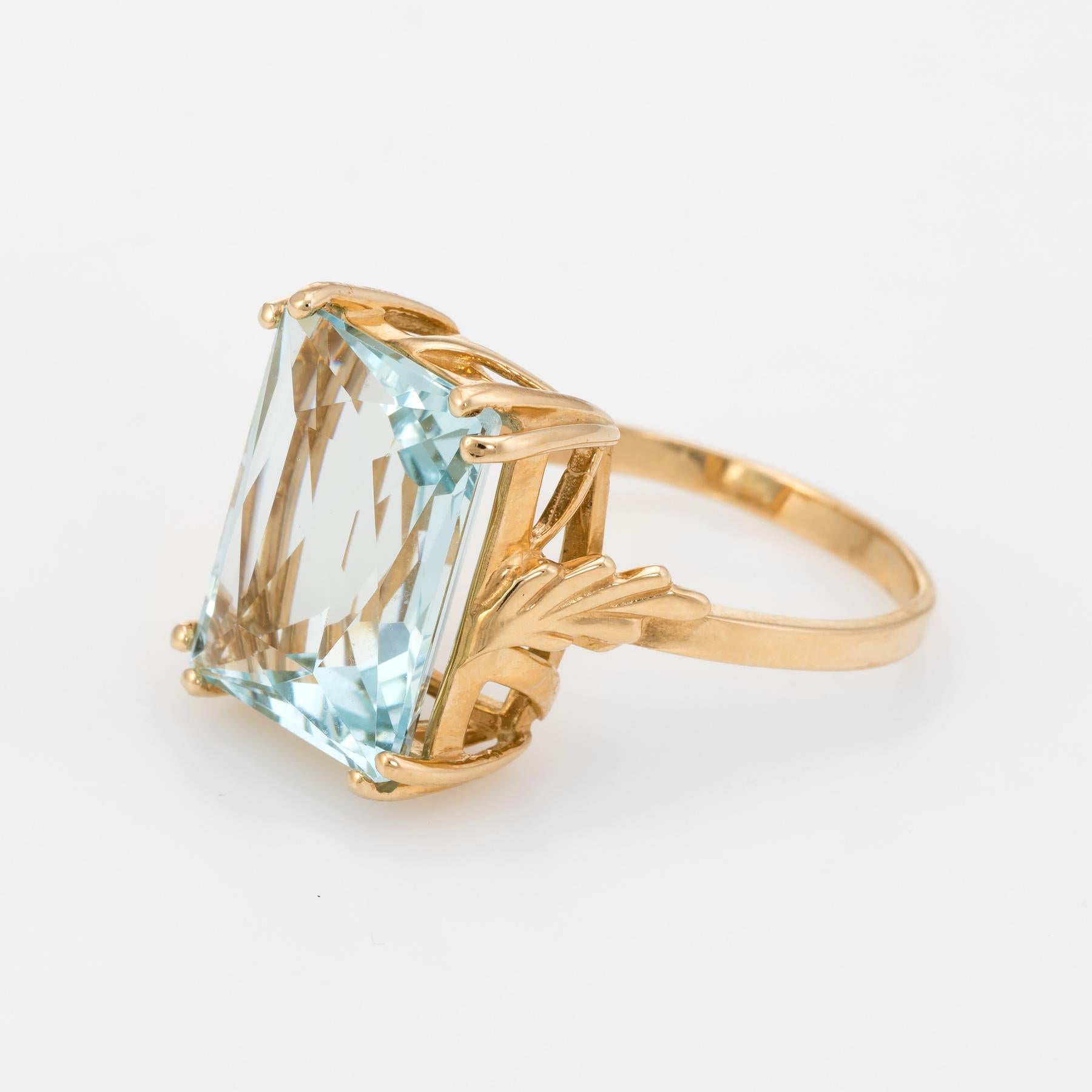 Emerald Cut 13ct Aquamarine Cocktail Ring Vintage 14k Yellow Gold Estate Fine Jewelry 10.75