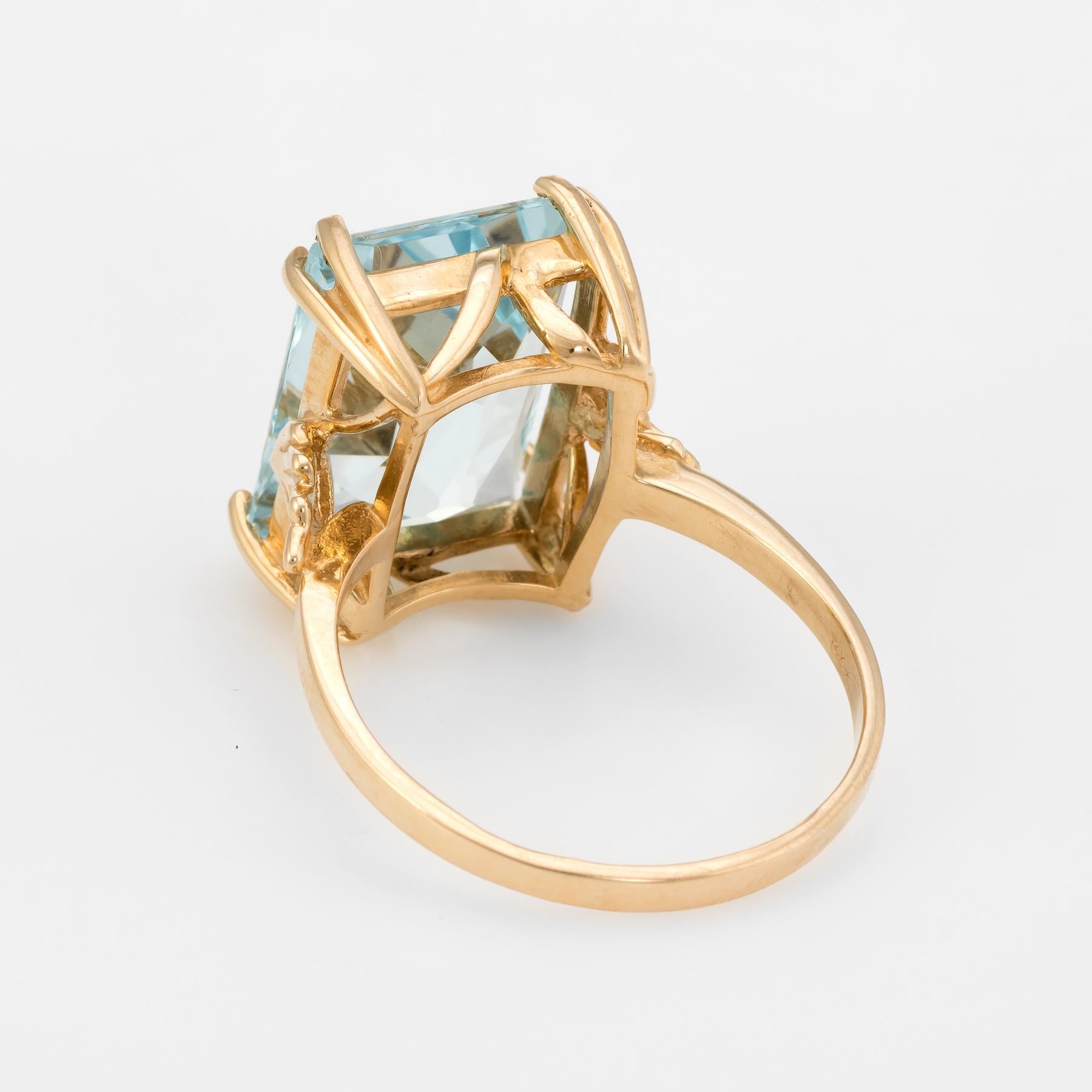 13ct Aquamarine Cocktail Ring Vintage 14k Yellow Gold Estate Fine Jewelry 10.75 In Excellent Condition In Torrance, CA