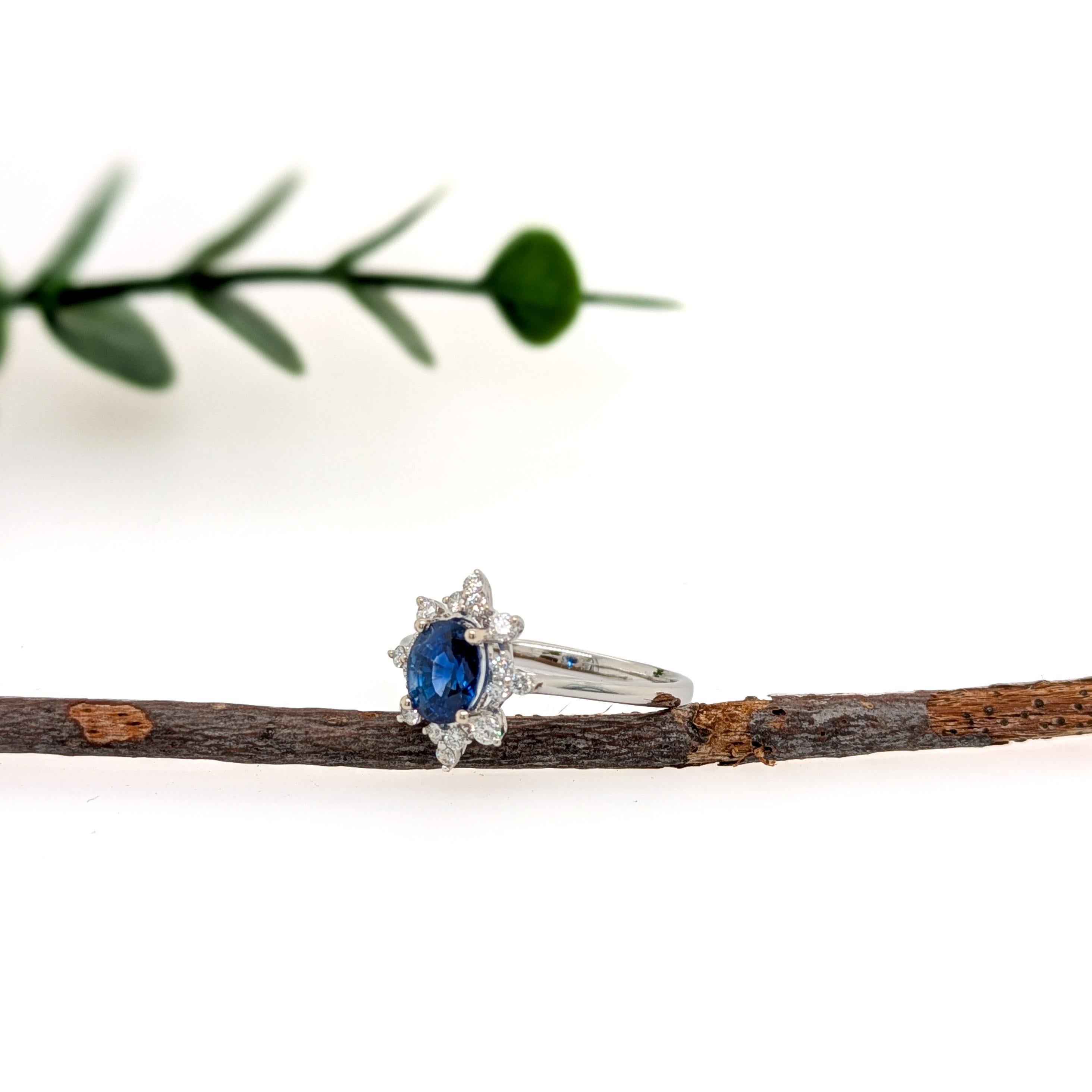 Oval Cut 1.3ct Ceylon Sapphire Ring w Natural Diamonds in 14K Solid Gold  OV 7x5mm For Sale