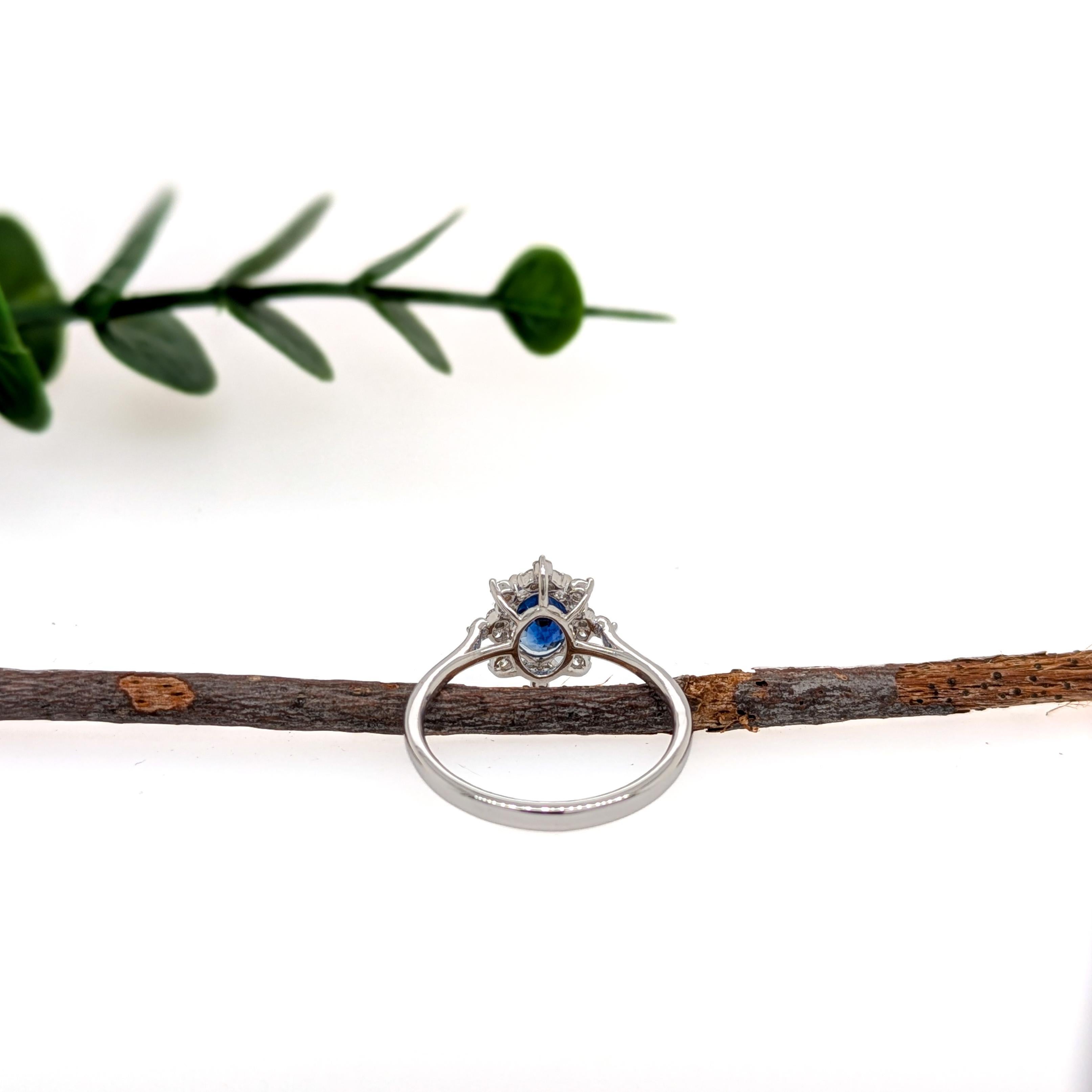 Women's 1.3ct Ceylon Sapphire Ring w Natural Diamonds in 14K Solid Gold  OV 7x5mm For Sale