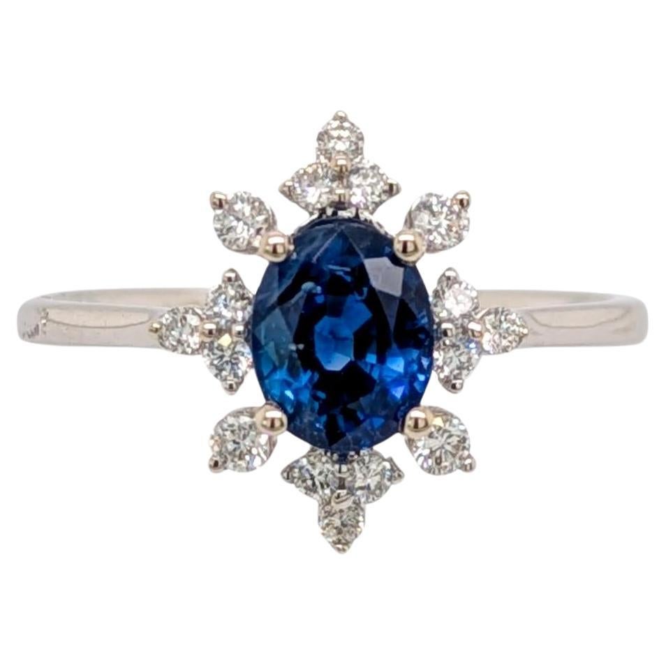 1.3ct Ceylon Sapphire Ring w Natural Diamonds in 14K Solid Gold  OV 7x5mm